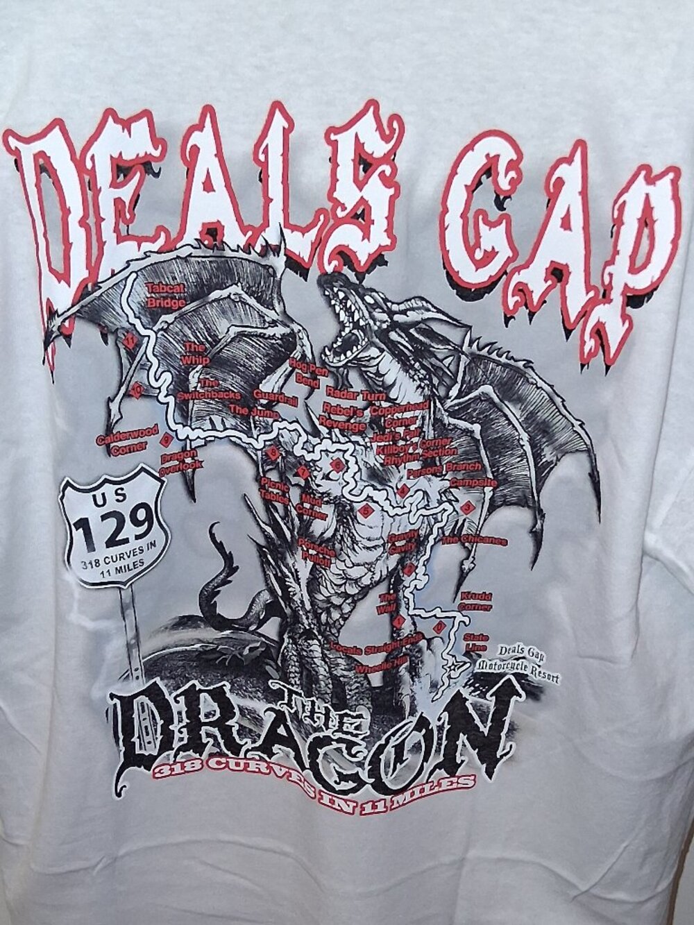 Vintage 90s Deals Gap Tail of the Dragon T-Shirt L Made in USA 318 Curves US 129 - Picture 5 of 7